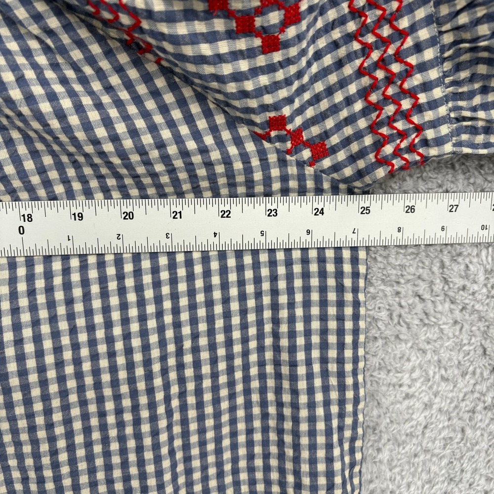 Tuckernuck Beach Cassis Prism Embroidered Gingham Top Size L Navy Blue White Red - Picture 4 of 8